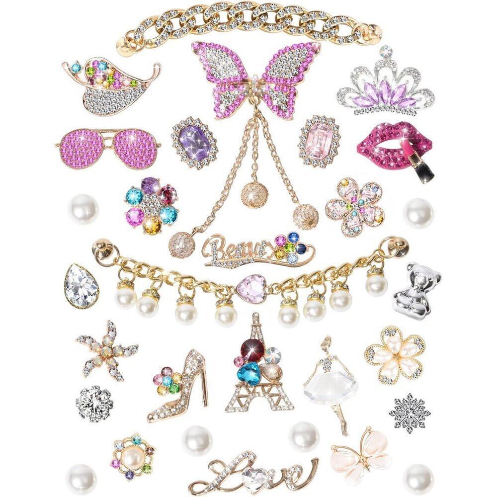 30 Pcs Bling Shoe Charms Rhinestone Jewelry Accessories for Women Girls